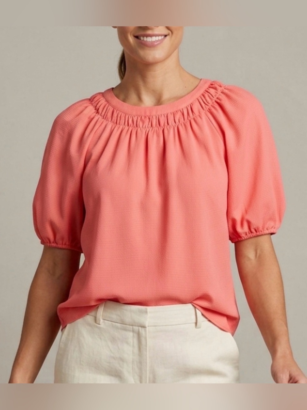 Calvin Klein Coral Puff Sleeve Blouse, Size S